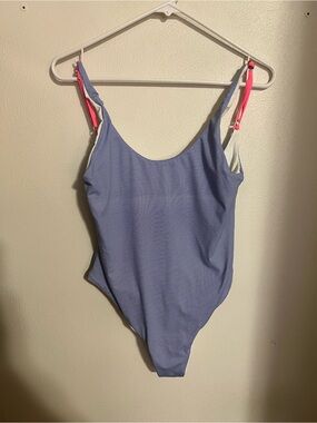 BINGO SURF Classic Stripes One‎ Piece High Cut Scoop Back Swimsuit Women's Sz XL